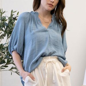 NWT Blu pepper Bohemian V Neck Blouse With Three Fourths Sleeves In Teal